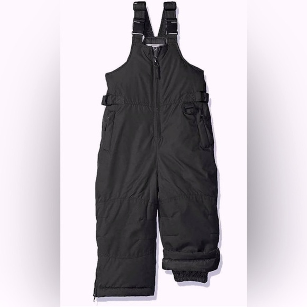 Kids Bib Snow Pants - Zip-Up - Adjustable Straps - Black